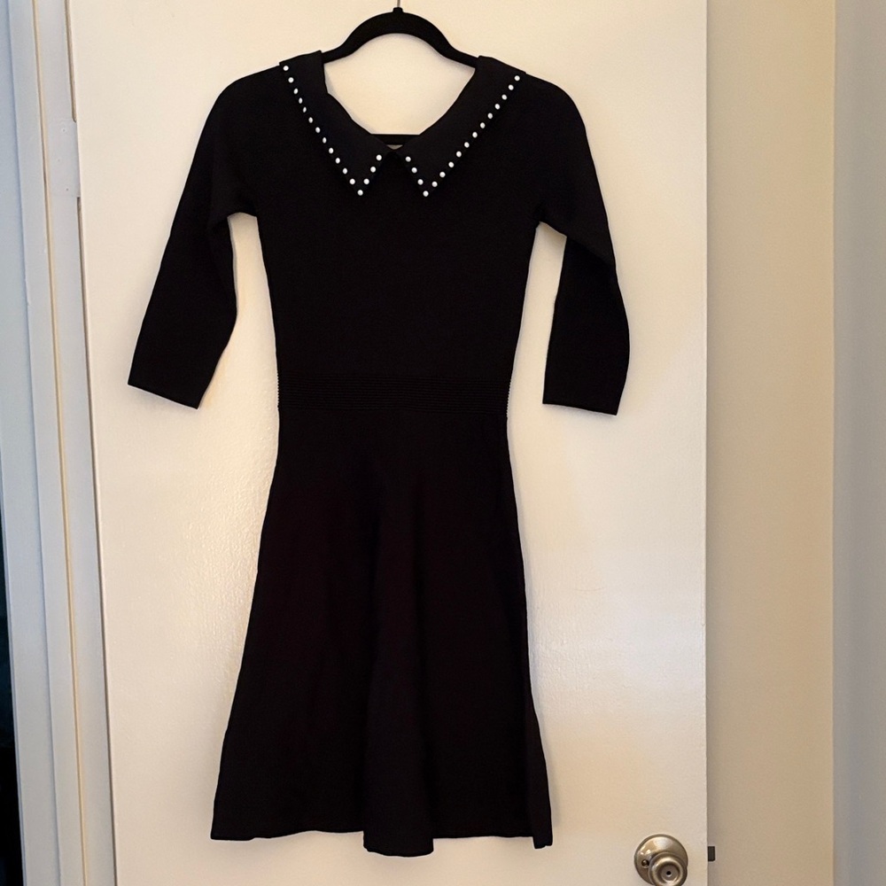 Sandro Black Dress with White Studded Accents - Picture 2 of 7